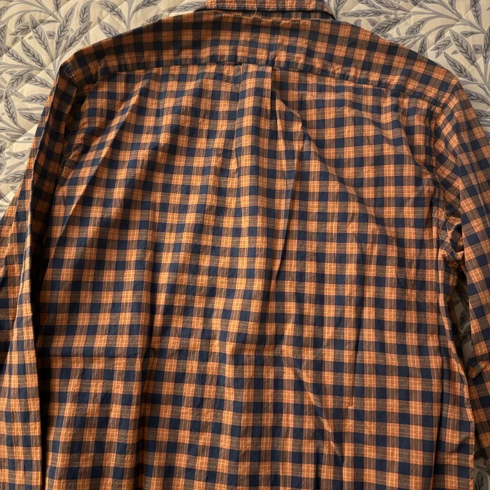 J. Crew Men's Checkered Shirt - Orange and Blue